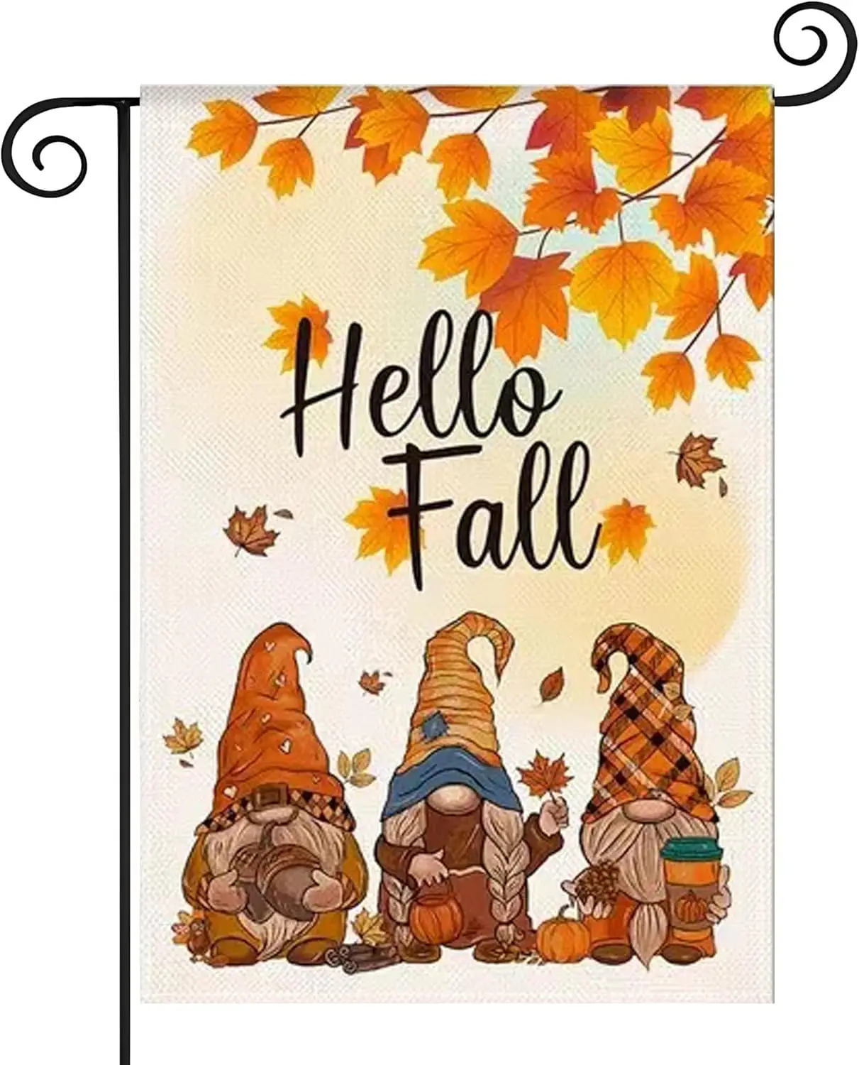 Fall Yard Flag 12x18 Double Sided Burlap, Hello Fall Gnome Garden Flag Fall Decorations Outdoor Decor, Small Decorative Fall Fla