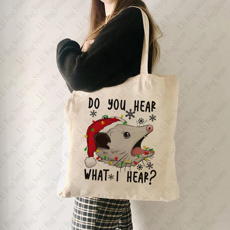 

Opossum Christmas Tote Bag Canvas Shoulder Bags for Funny Christmas for Her Women's Reusable Shopping Bag Best Gift for Xmas