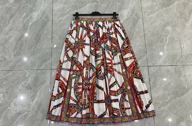 Seifrmann Casual printed cotton skirt slit on both sides button long skirt 2026 autumn fashion women's new style