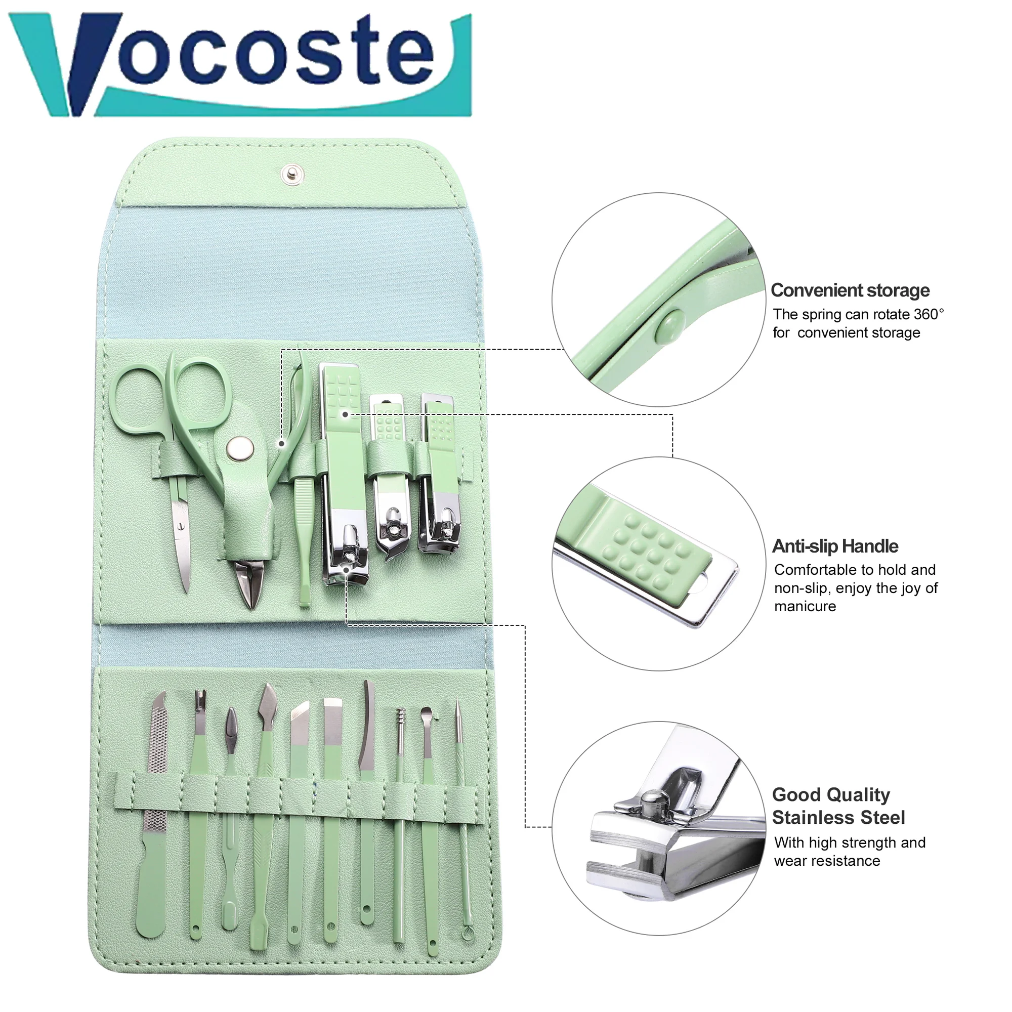 VOCOSTE Nail Clippers Suite 4/7/12/16 Pcs Nail Clippers Pedicure Scissors Fold Manicure Nail File Tools Kit W/ PU Leather Case