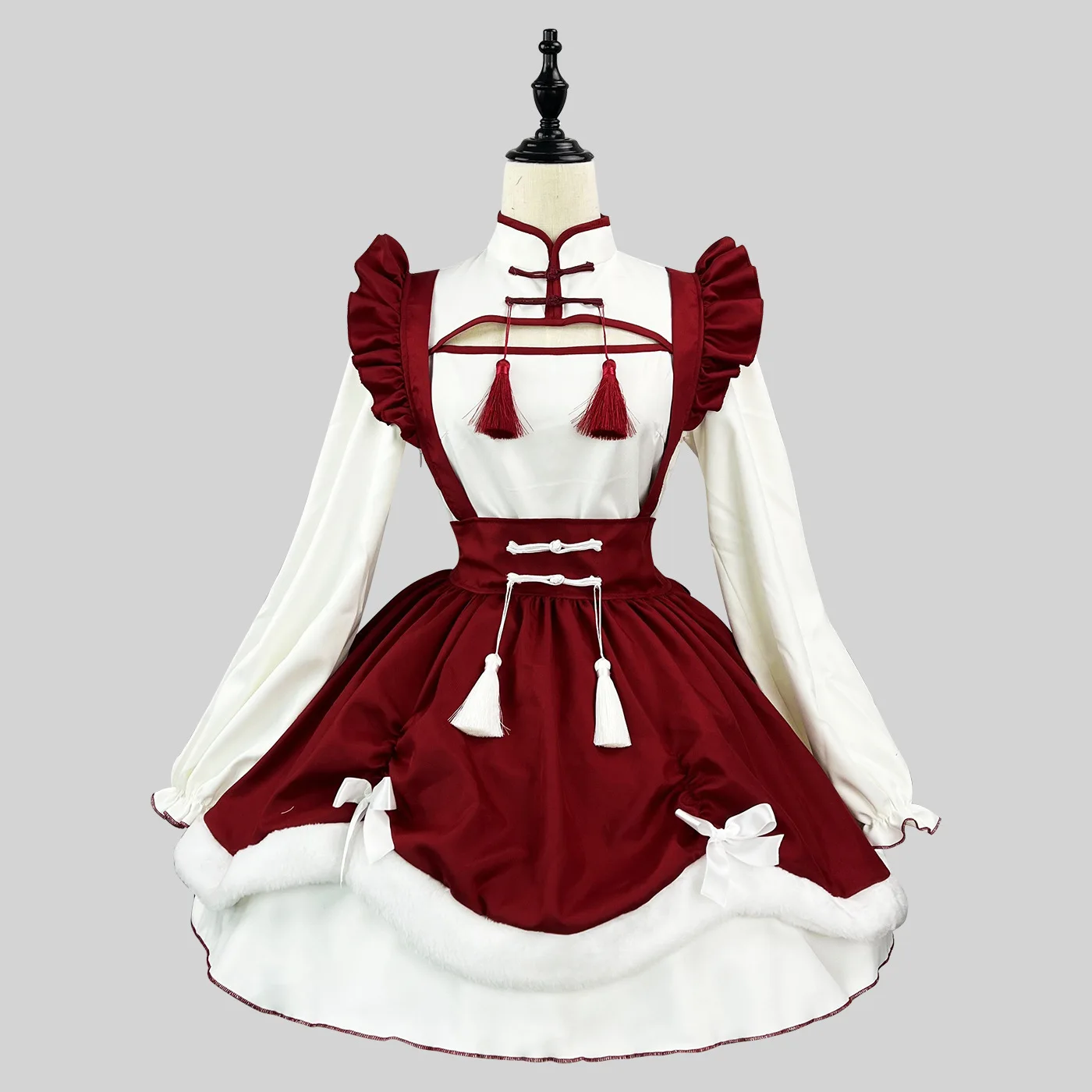 Anime New Year's Yuanxiao Theme Cosplay Costume LOLITA performance maid dress costume White Dress Rose Apro Chinese Style