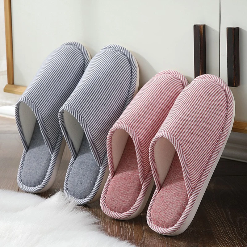 

Big Size Linen Slippers Women Flats Shoes Spring Autumn Bedroom Cotton Slides Winter Men's Home Cotton Non-slip Couples Slipper