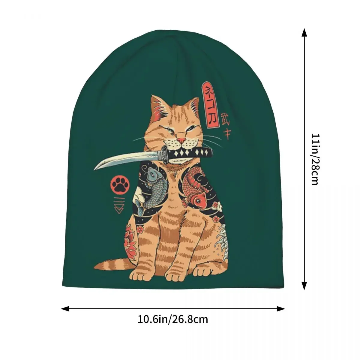 Catana Cats Retro Samurai Yakuza Holder Warm Knitted Cap Fashion Bonnet Hat Autumn Winter Outdoor Beanies Hats for Unisex Adult