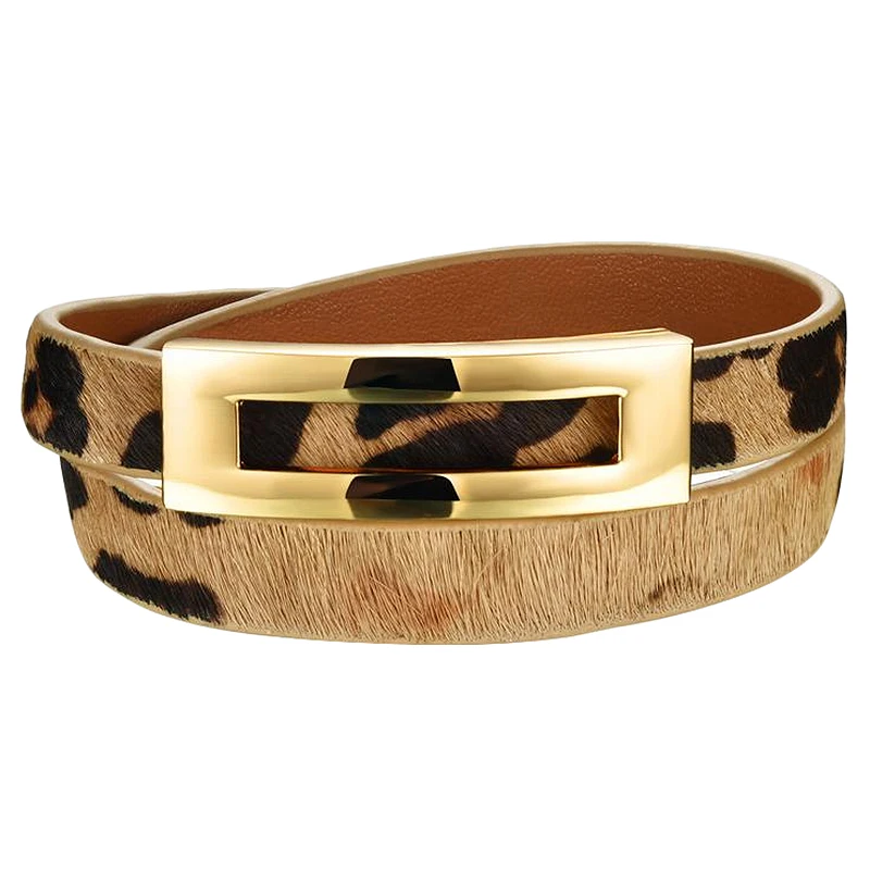 Woman Leather Wrap Bracelets Casual Leopard Color Double Layer Leather Women Sporty Jewelry Bracelet