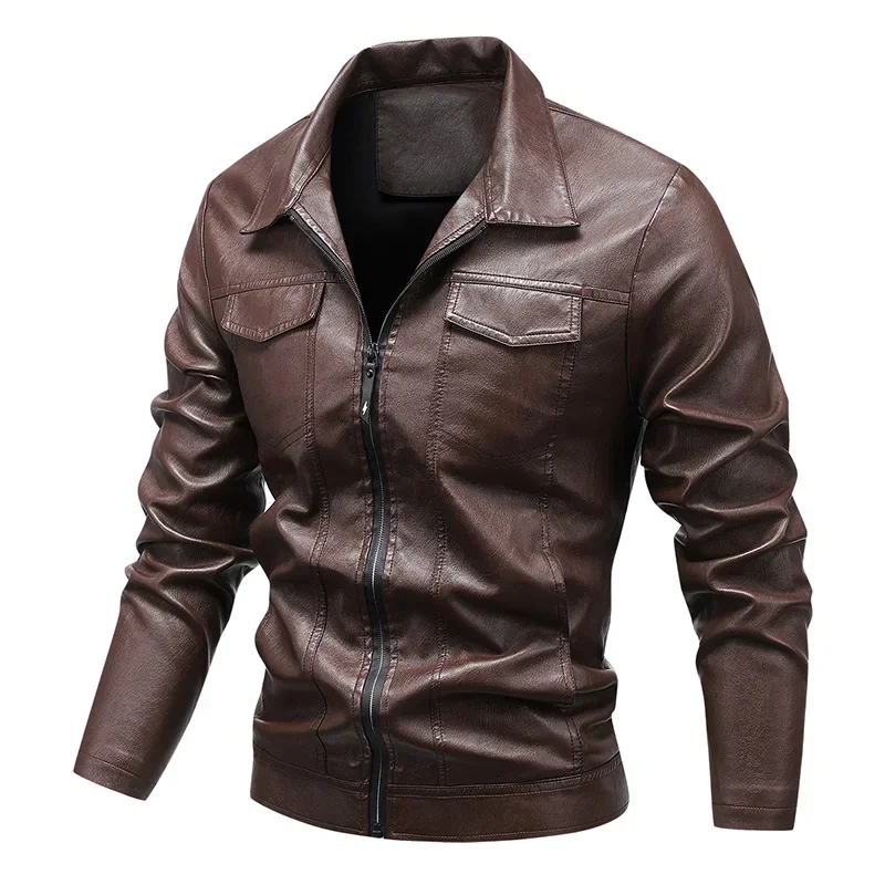 

Fashion Motorcycle Handsom Leather Jacket men Slim Fit Brand Clothing Pu Leather Coat Autumn New Men's High Quality Leather men