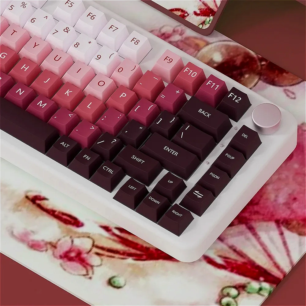 

138 key gradual change rouge powder, keycap PBT material, cherry shape keycap, suitable for MX switch game mechanical keyboard