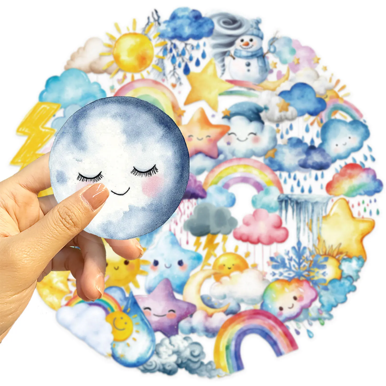 50 pezzi adesivi meteo di colore carino cartone animato trasparente graffiti decorazione notebook valigia chitarra telefono frigorifero decalcomanie giocattolo