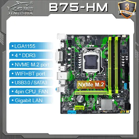 JINGSHA B75 HM Motherboard LGA 1155 support 4 DDR3 USB3.0 SATA3 NVME WIFI Placa Mae 1155 plate board PC gamer B75 LGA1155