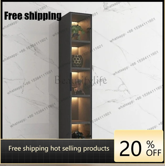 

zj.Living room TV side next to vertical cabinet storage glass display solid wood bookcase background wall narrow side cabinet