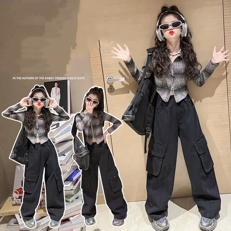 

Baby Girl Clothes Set Size 4-14Y Cardigan Top+Pants Bottom Clothing Suit Kid Autumn Clothing Sets Toddle Girl Casual Y2K Fashion