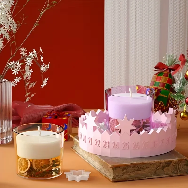 

Silicone Advent Calendar Mold with Lucky Star Candle Holder – Pink Circular Countdown Tray for Festive Crafts, Candles Mold