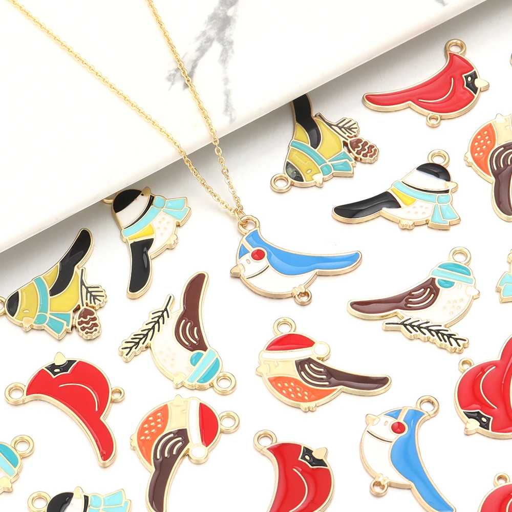 10pcs 16mm Cute Enamel Small Bird Charms Kawaii Charms Pendant for Earring Necklace Bracelet DIY Jewelry Making Accessories