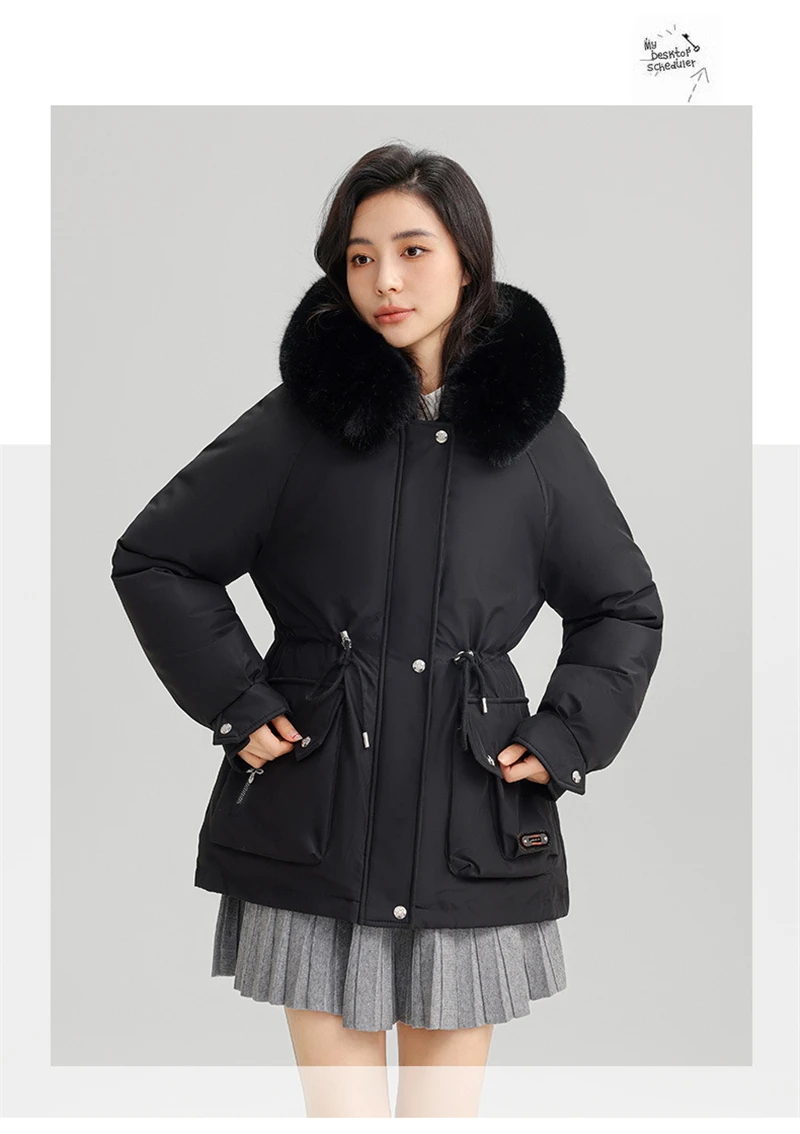 Winter New Warm Down Cotton Jacket with Large Fur Collar Hooded Coat Loose Women Thicken Parker Puffer Overcoat Casual Wear
