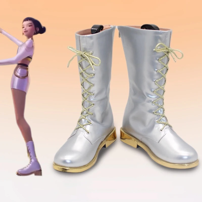 Zoey cosplay sapatos botas prateadas jogo kpop caçadores de demônios role play desempenho adereços para mulheres meninas