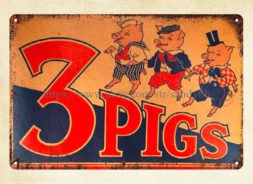 Idées de décoration de chambre de fille, plaque en métal avec 3 cochons, bar à bonbons