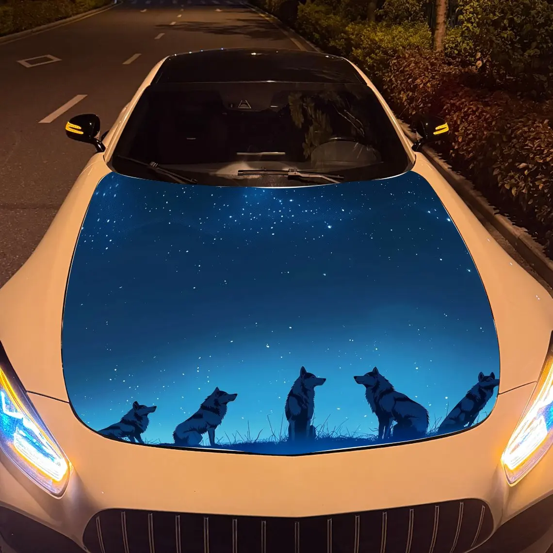 غطاء محرك السيارة Blue Night Wolf Pack - ملصق PVC متين ومقاوم للماء والأشعة فوق البنفسجية للشاحنات والأشعة فوق البنفسجية والقوارب مع سهولة التركيب