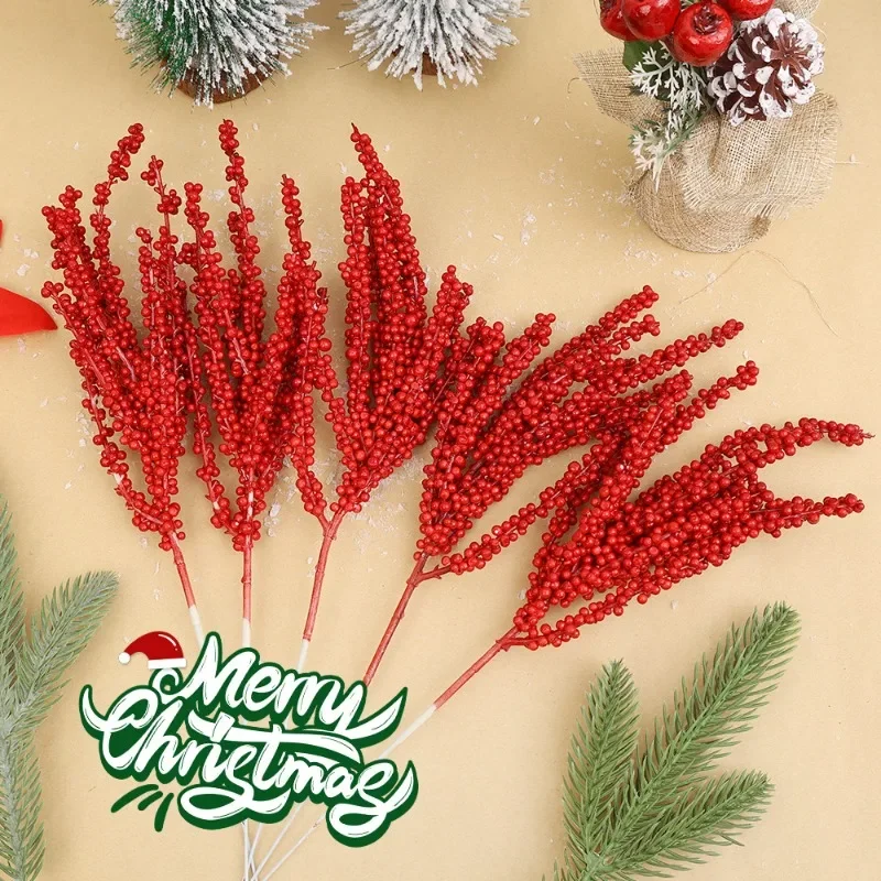 Wholesale Artificial Red Berries Stems Simulation Christmas Holly Berry Branches DIY Wreath Xmas Tree Party Home Table Decors