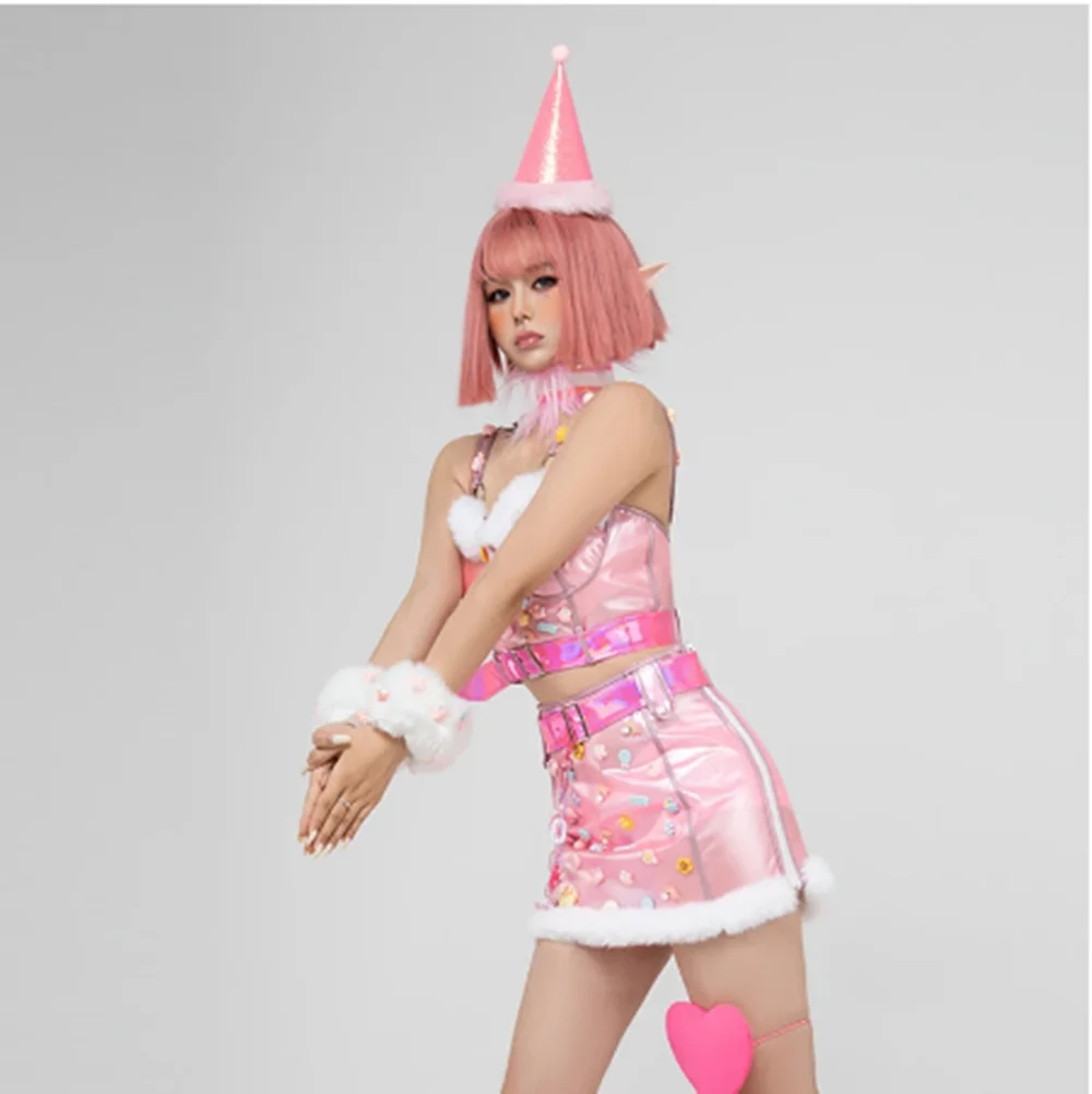 2025 Sexy Gogo Dancer Outfit Pink Kpop Jazz Dance Costume Nightclub Bar Dj Stage Wear Party Rave Clothing Drag Queen Clothes y75