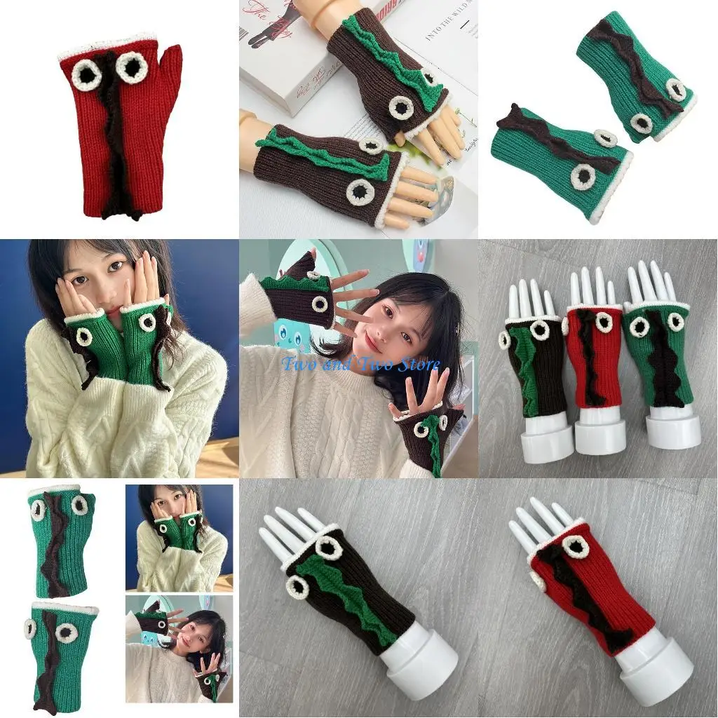 

HX6F милые перчатки в форме динозавра, детские вязаные теплые перчатки для езды на велосипеде на открытом воздухе