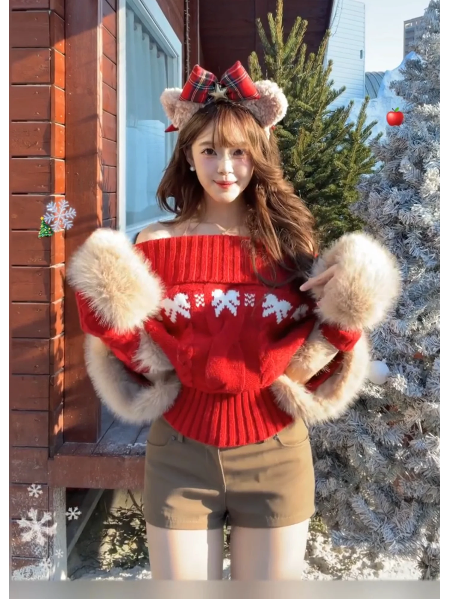 

Sli Sweet One-oulder Knitted Sweater Korean Version Regular Fit Long Sve V-Ne Casual Wear Beautiful Aosphere Top