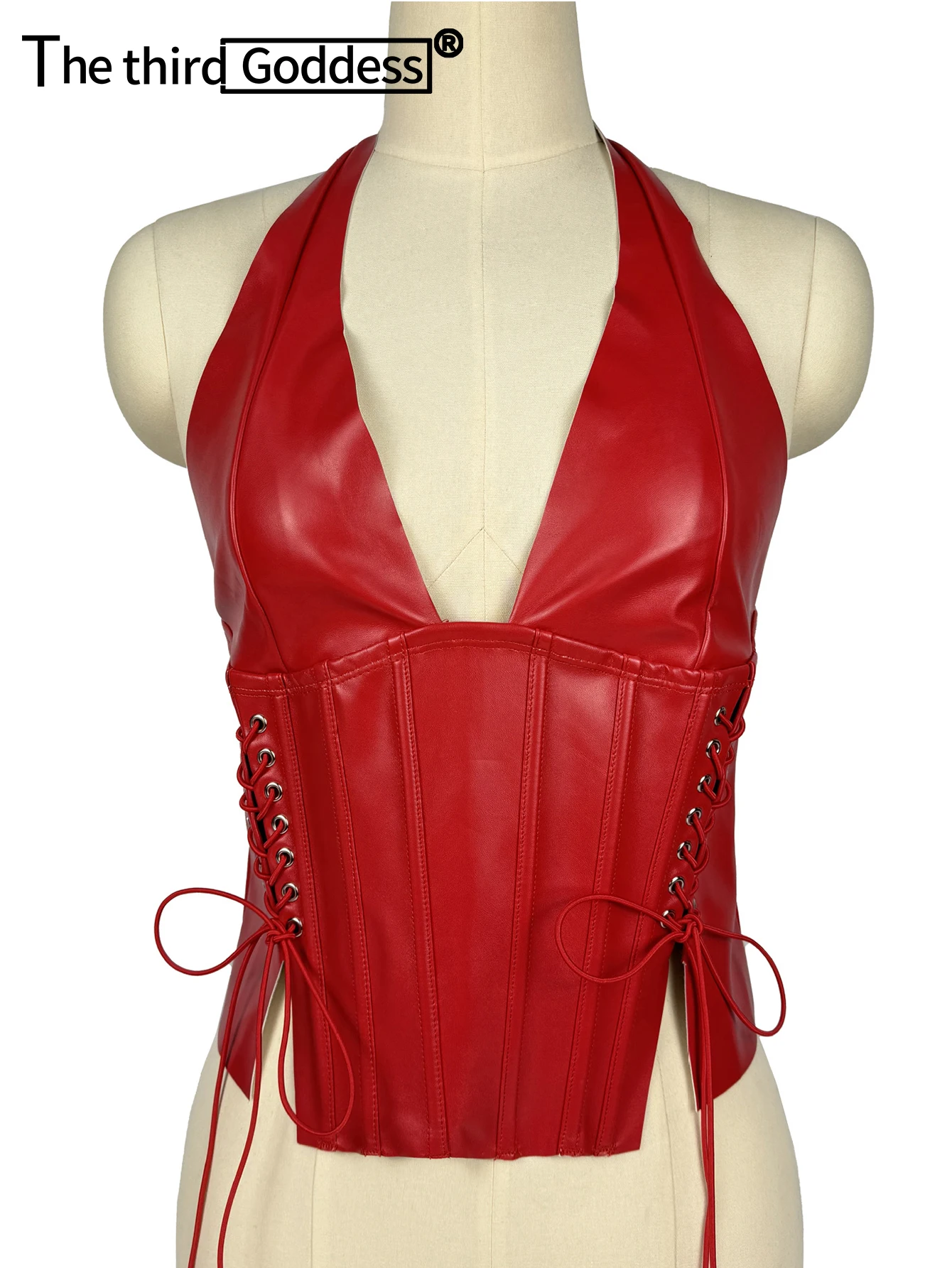 

Sexy black PU leather corset crop top women summer club party tops for woman halter tank top gothic cropped hotwife streetwear