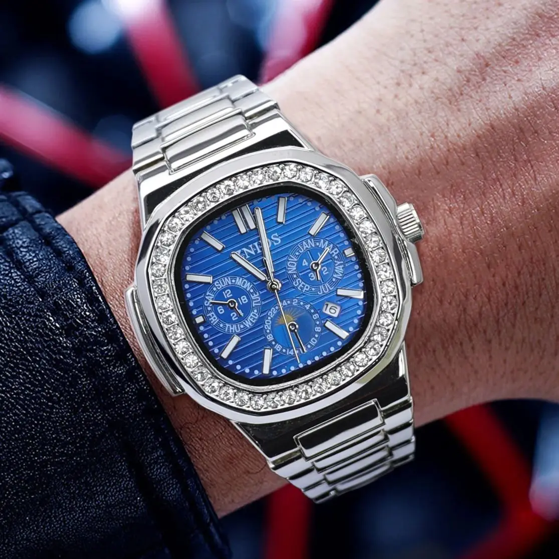 Reloj de hombre de alta gama de la serie Nautilus de negocios de lujo de primera nivel, esfera cuadrada, diseño de esqueleto, luminoso resistente al agua con pantalla de calendario, accesorio de moda, adecuado para ocasiones de negocios y de ocio, reloj de marca de elección de regalo ideal