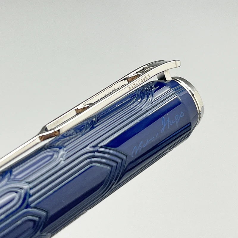 YAMALANG-Stylo à bille rmatérielle MB de luxe, bleu, motif gravé, style rw, cathédrale Victor Hugo