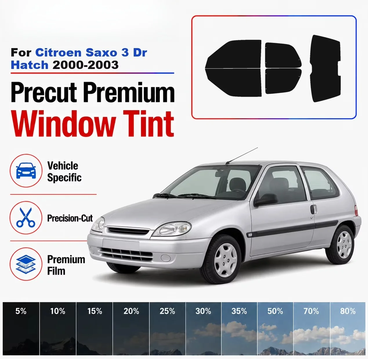 Premium Precut Window Tint Kit Front Windows Rear Windows Rear Windshield For Citroen Saxo 3Dr Hatch 2000-2003 Nano Ceramic Film