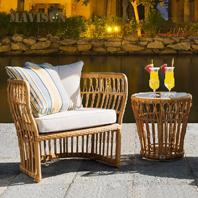 Wicker Chair Sofa Outdoor Combination Rattan Weaving Balcony Small Leisure Country Terrace Sofa Set Living Room Furniture