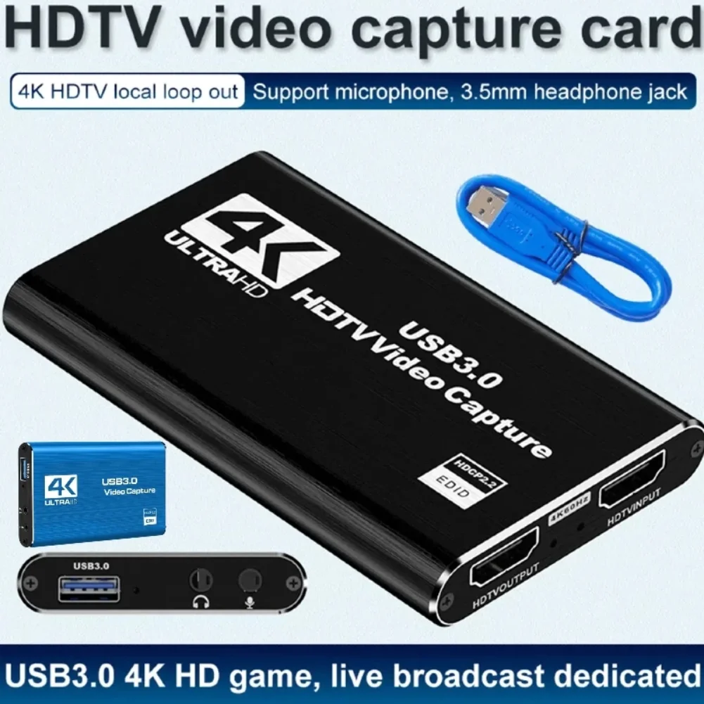 

USB 3.0 4K HDMI-совместимая карта захвата 1080P 60FPS Игровая карта захвата работает для PS4/камеры/ПК