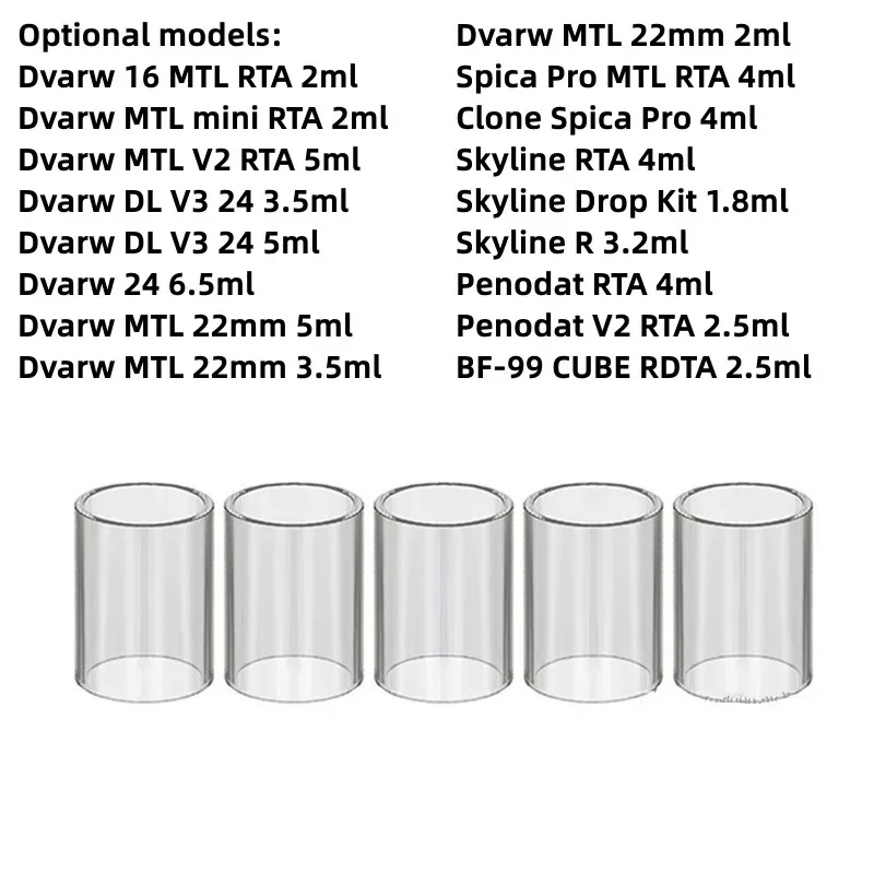 5 Stuks Glazen Beker Voor Coppervape Dvarw 16 Mtl Rta/Dvarw Mtl Mini Rta/Dvarw Mtl V2 Rta/Dvarw 24 / Spica Pro Mtl Rta/Skyline R