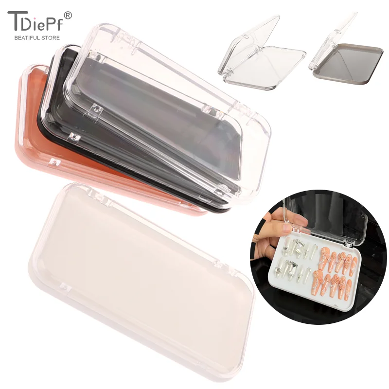 البلاستيك لعرض الأظافر الصناعية وأساسيات الصالون مع غطاء صندوق مجوهرات شفاف اضغط على علبة تخزين الأظافر صندوق تخزين مستطيل #1
