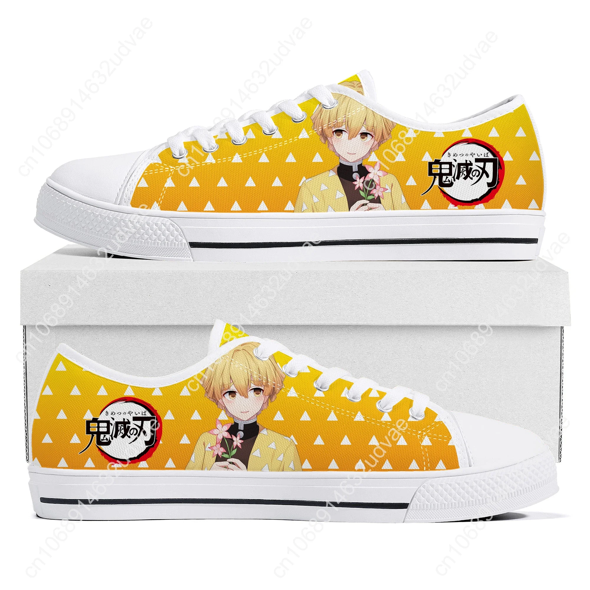 Agatsuma Zenitsu Dämonen töter Kimetsu no Yaiba Low Top Sneakers Herren Damen Teenager Leinwand Sneaker Paar Schuhe benutzer definierte Schuh