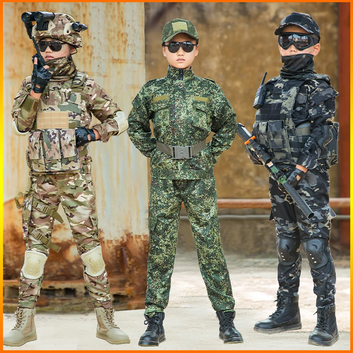 Tactical Outdoor Sport Uniform for Children's Day Camouflag Disguise Adult for Kid Girl Boy Black Eagle Camouflage Suit Set