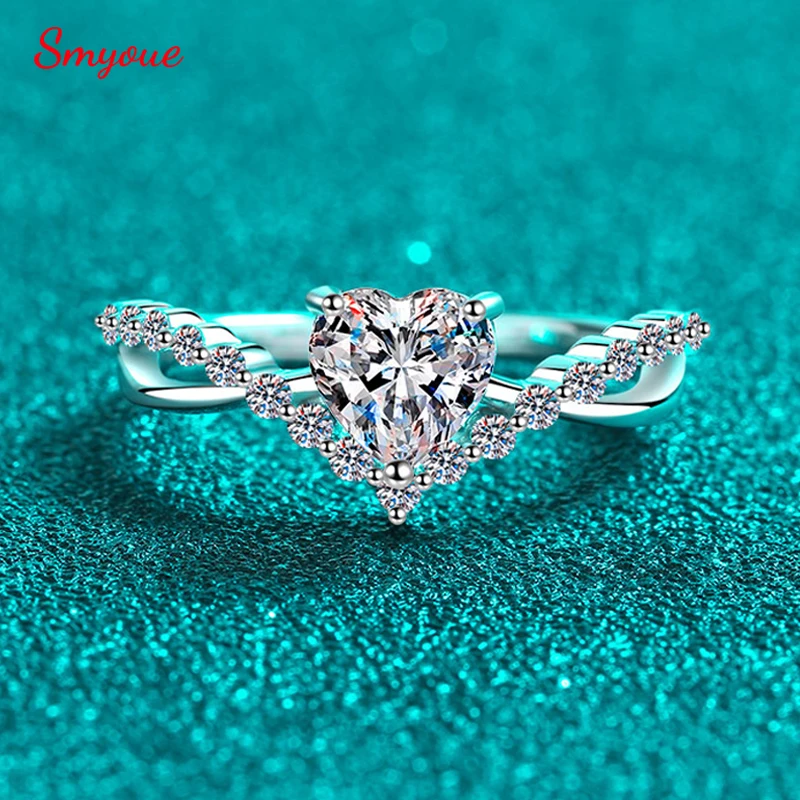 

Smyoue Stackable V Shape Moissanite Wedding Rings for Women Daily Wear Diamond Alternative Heart Cut Band 925 Sterling Silver