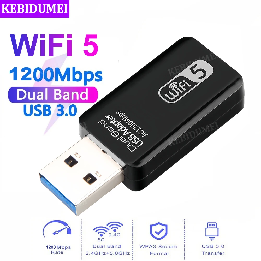 Carte réseau sans fil USB 1200, 3.0 Mbps, adaptateur WiFi, 2.4G, 5G, bande de touristes, Ethernet, adaptateur LAN, dongle récepteur pour ordinateur portable