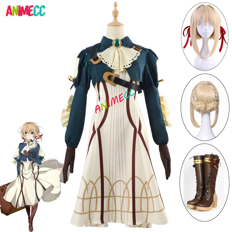 

ANIMECC in Stock XS-3XL Violet Evergarden Cosplay Costume Wig Shoes Full Sets Anime Uniform Halloween Party Outfits for Women