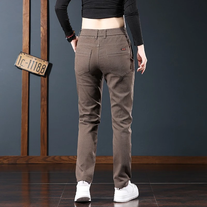 Pantalones informales de otoño a la moda con cintura elástica para hombre, pantalones rectos coreanos ajustados con pies pequeños, pantalones elásticos de Color sólido para ropa masculina