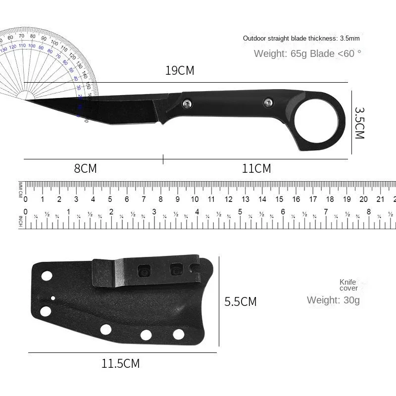 portable multi-purpose outdoor straight knife + K sheath, jungle survival EDC knife, self-defense, camping fixed blade knife