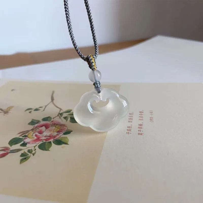 

Ice Chalcedony Agate Ruyi Lock Peace Lock Auspicious Cloud Female Pendant