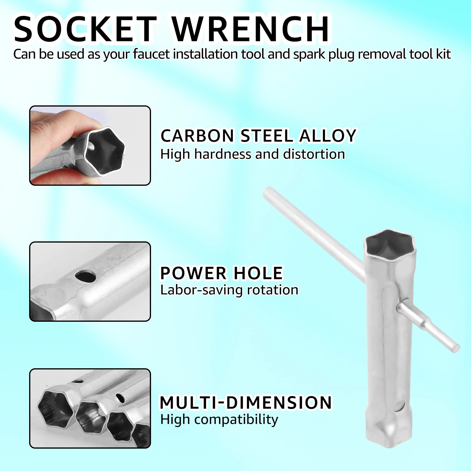 Spark Plug Spanner Tap Installation Wrench 6-22mm Shower Valve Socket Wrench Set Steel Plumber Socket Double-Ended Tubular Spann