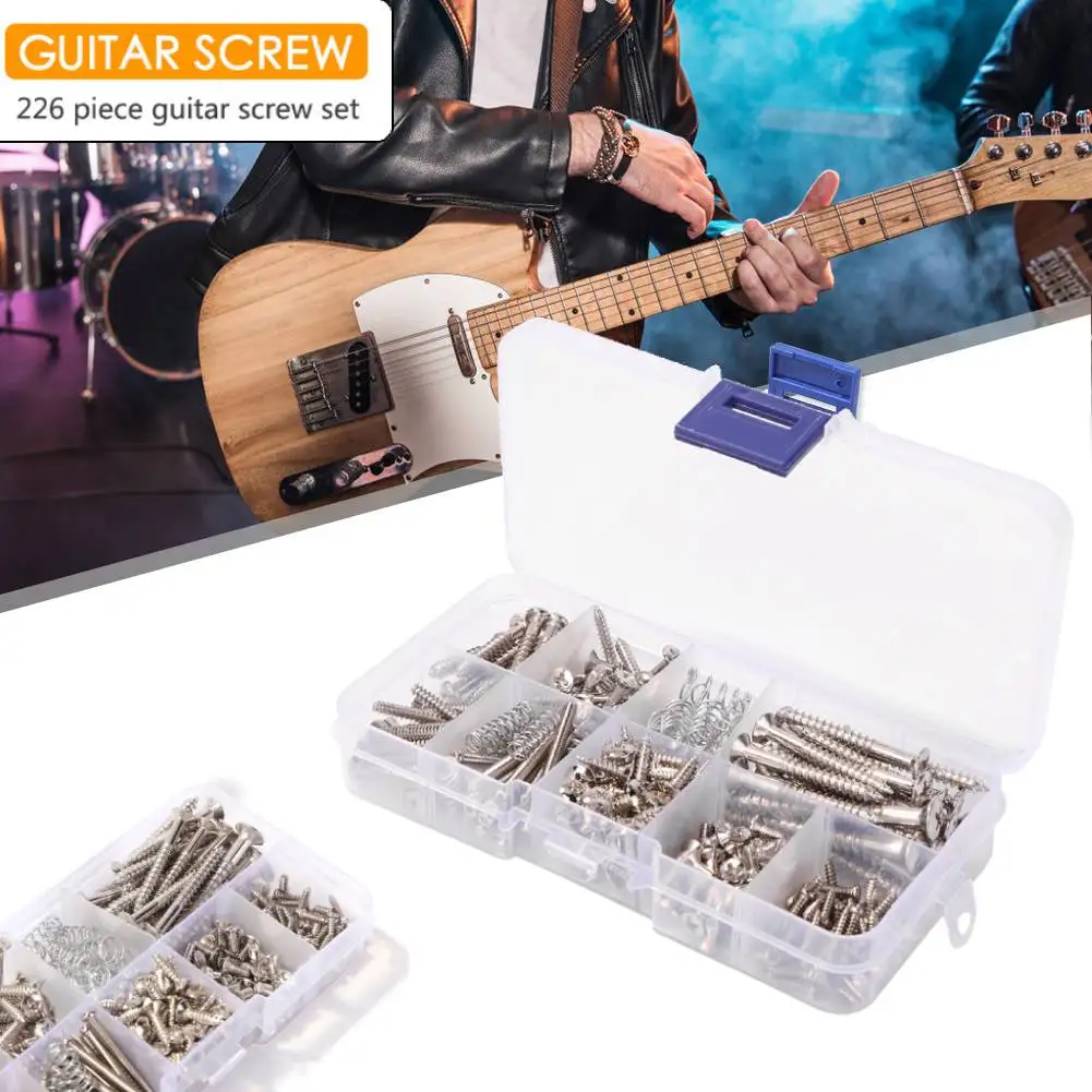 

226 шт., комплект винтов для электрогитары, монтажные винты, ассортиментная коробка для электрогитары, мостовой звукосниматель, накладка, тюнер