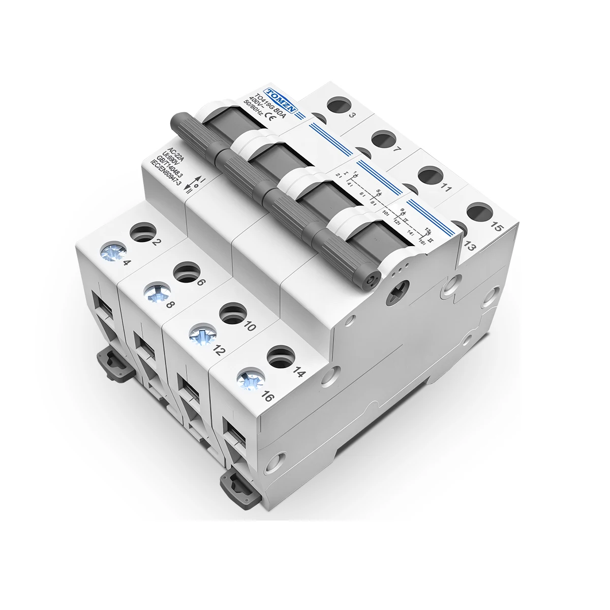 TOMZN TO419G مفتاح التحول 1234P 400V ~ 80A MTS ثنائي الطاقة نقل يدوي عزل قاطع الدائرة المتشابكة القابل للفصل