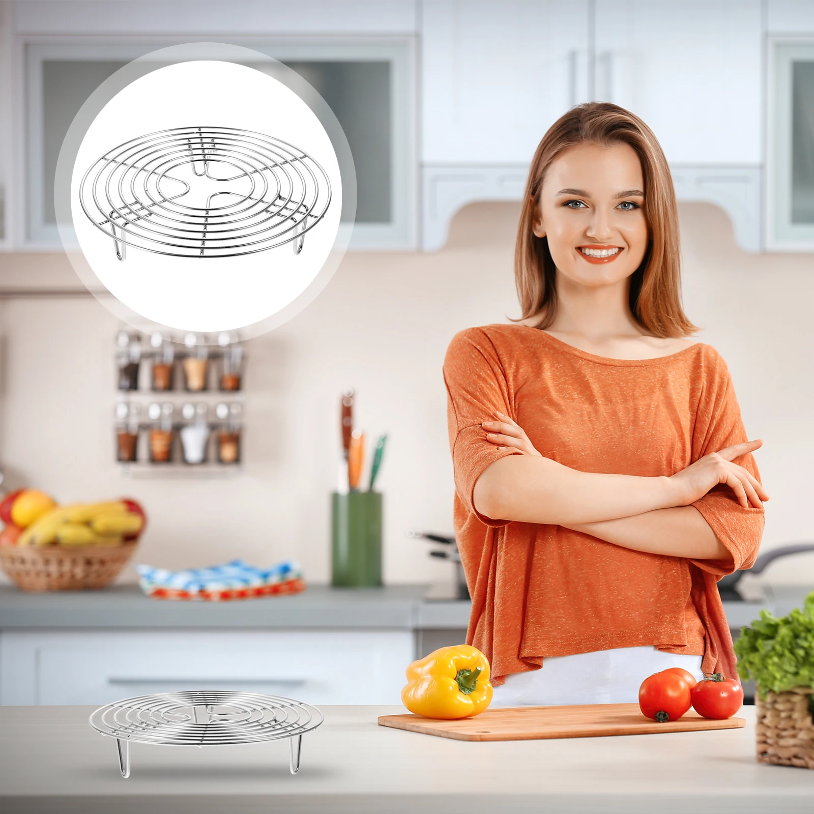 

Rice Cooker Steamer 20x4cm Stainless Steel Cooling Rack Tall Grill Stand for Pot Baking Kitchen Bar Accessories Steam Egg Holder