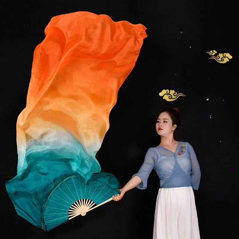 

Gradient Silk Veil Belly Dance Practice Competition Props Stage Show Costume Accessory Hand Dye Flowy Extra Long Orange 180cm