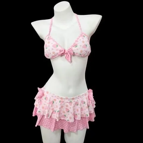 

Ladies Y2K Sweet Korean Swimwear Kawaii Floral Ruffle Halter Bikini Two Piece Set Beach Pool Casual Bathing Outfit