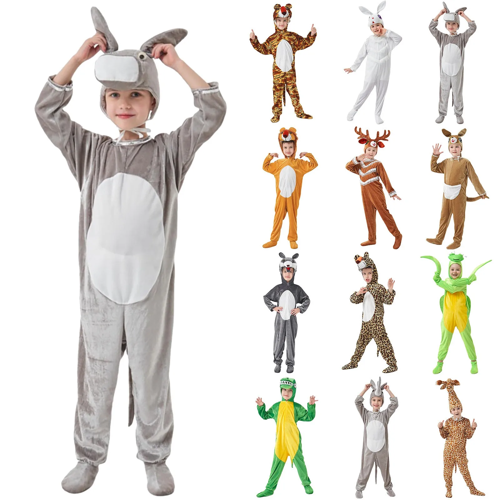 Children Jumpsuit Unicorn Onesies Pajamas Animal Tiger Wolf Costume Cartoon Anime Halloween Cosplay Costume Clothes for Kids