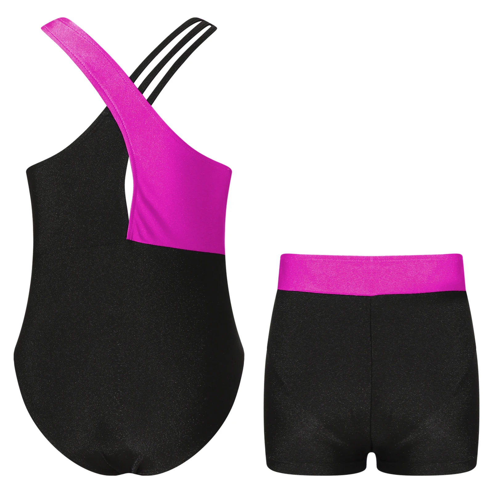 Kinder Meisjes Glanzende Strass Gymnastiek Maillots Balletdans Bodysuit Met Korte Broek Set Balletjersey Unitard Danskleding