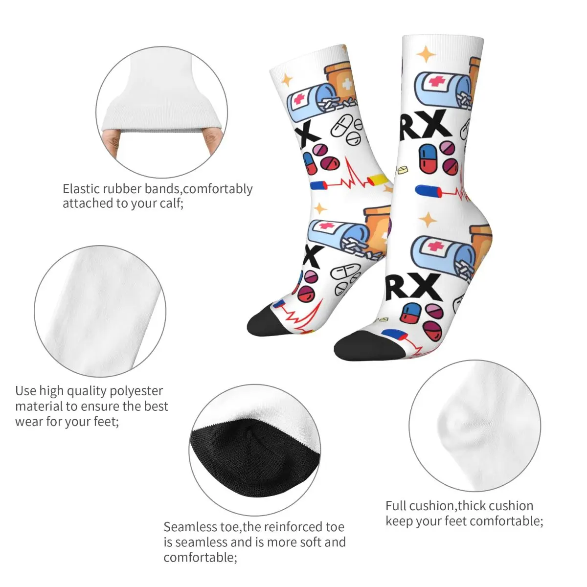 Pharmacy Pattern Pills RX Socks Harajuku High Quality Stockings Long Socks Accessories for Man's Woman's Birthday Present