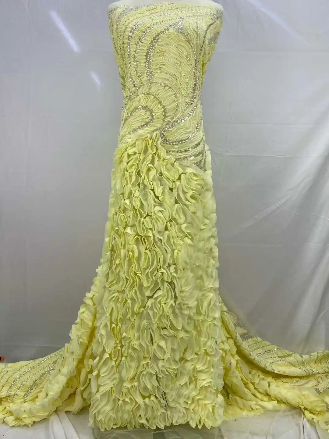 Высокое качество, высококачественная элегантная достойная ткань, 3D вышивка ручной работы, сетчатое кружево с бусинами для изготовления женского свадебного платья